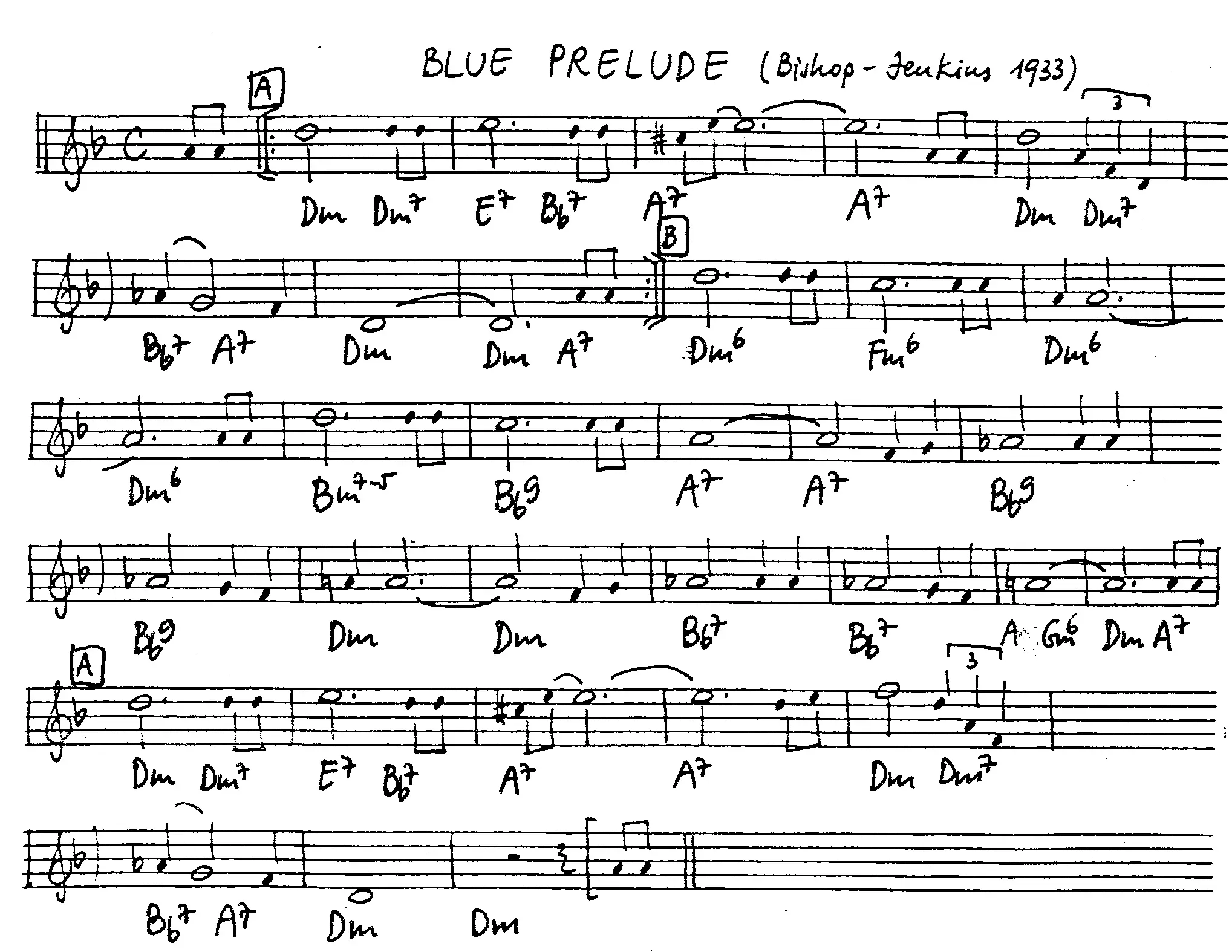 blue prelude free jazz leadsheet - Courtesy of the Jungle Jazz Band